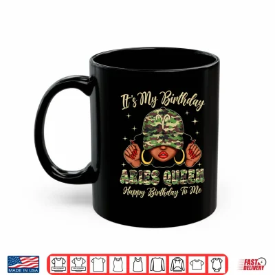 Mug Aries Queen Black Woman Camouflage Cap Zodiac Sign Shirt 2