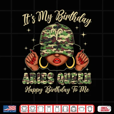 Design Aries Queen Black Woman Camouflage Cap Zodiac Sign Shirt 1