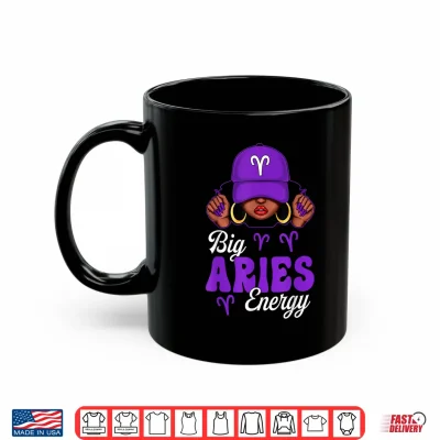 Mug Big Aries Energy Black Woman Purple Cap Zodiac Sign Shirt 1