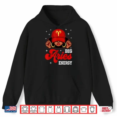 Hoodie Big Aries Energy Black Woman with Red Cap Zodiac Shirt