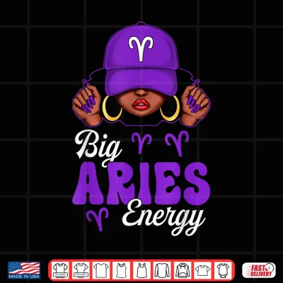 Design Big Aries Energy Black Woman Purple Cap Zodiac Sign Shirt 1