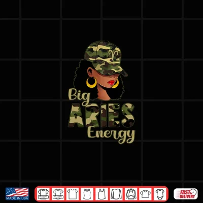 Design Big Aries Energy Black Woman Camo Cap Hat Zodiac Sign Shirt 1