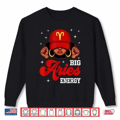 Sweatshirt Big Aries Energy Black Woman with Red Cap Zodiac Shirt 1