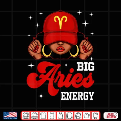 Design Big Aries Energy Black Woman with Red Cap Zodiac Shirt 1