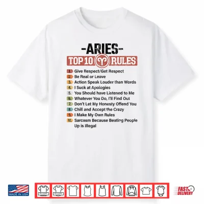 Zodiac Sign Funny Top 10 Rules Of Aries Graphic Shirt