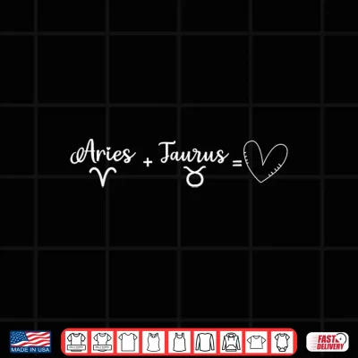 Design Aries And Taurus Couple Love Heart Zodiac Sign Astrology Shirt