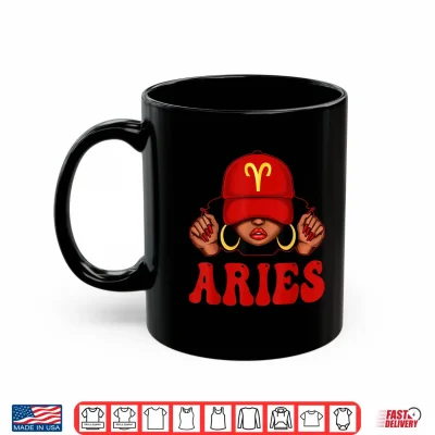Mug Aries Black Woman with Red Cap Zodiac Sign Birthday Shirt