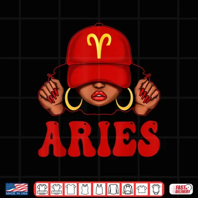 Design Aries Black Woman with Red Cap Zodiac Sign Birthday Shirt