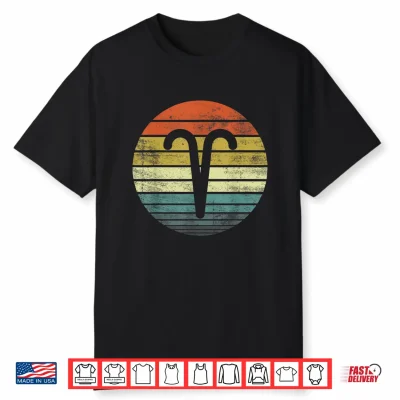 Aries Gifts Funny Retro Sunset Zodiac Sign Birthday Shirt