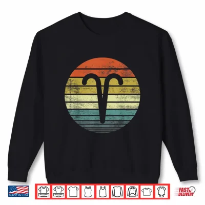 Sweatshirt Aries Gifts Funny Retro Sunset Zodiac Sign Birthday Shirt