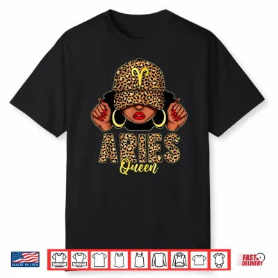 Aries Queen Black Woman Leopard Cap Hat Zodiac Birthday Shirt