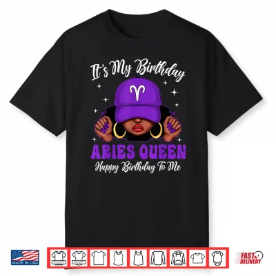 Aries Queen Black Woman Purple Cap Zodiac Sign Shirt