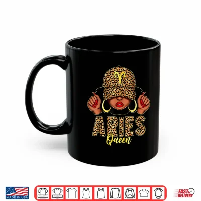 Mug Aries Queen Black Woman Leopard Cap Hat Zodiac Birthday Shirt