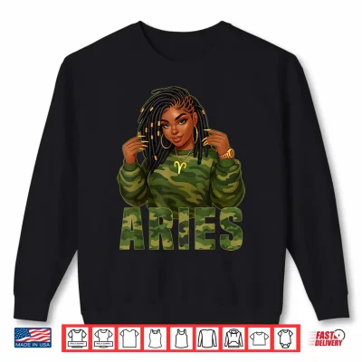 Sweatshirt Aries Queen Locd Black Woman Camo Zodiac Sign Shirt