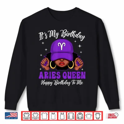 Sweatshirt Aries Queen Black Woman Purple Cap Zodiac Sign Shirt