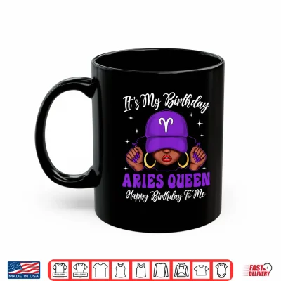 Mug Aries Queen Black Woman Purple Cap Zodiac Sign Shirt
