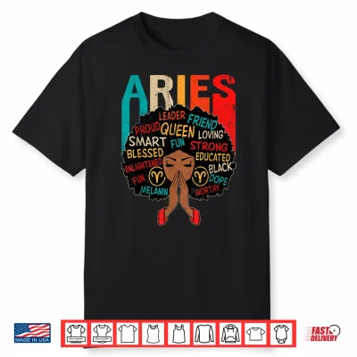 Aries Queen Retro Afro Black Women Zodiac Sign Shirt