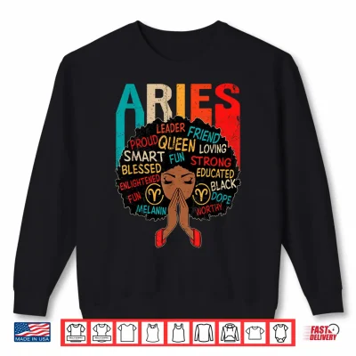 Sweatshirt Aries Queen Retro Afro Black Women Zodiac Sign Shirt