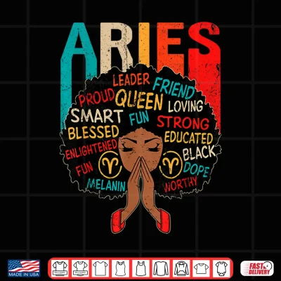 Design Aries Queen Retro Afro Black Women Zodiac Sign Shirt