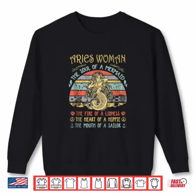 Sweatshirt Aries Woman The Soul Of A Mermaid Vintage Birthday Shirt