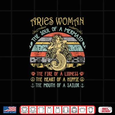 Design Aries Woman The Soul Of A Mermaid Vintage Birthday Shirt