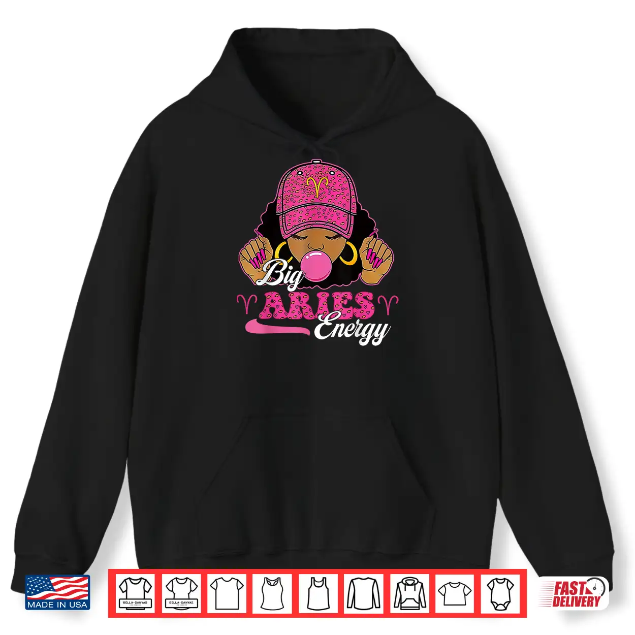Big Aries Energy Black Girl With Pink Cap Zodiac Birthday Shirt Big Aries Energy Black Girl With Pink Cap Zodiac Birthday Shirt
