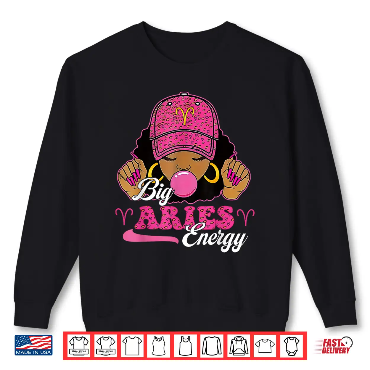 Big Aries Energy Black Girl With Pink Cap Zodiac Birthday Shirt Big Aries Energy Black Girl With Pink Cap Zodiac Birthday Shirt