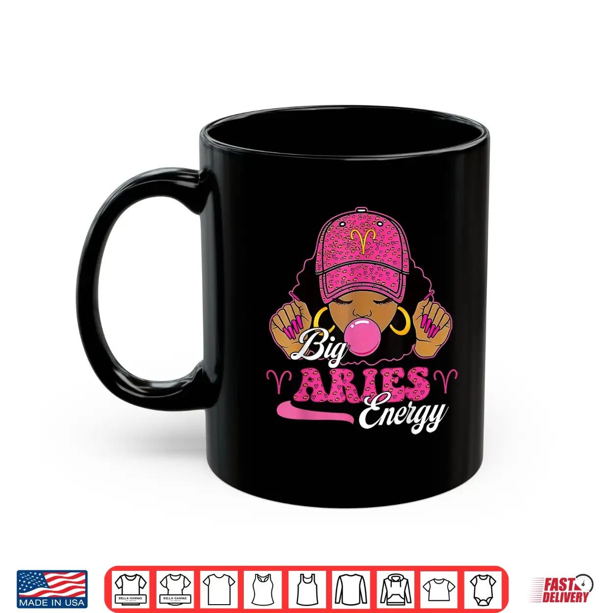 Big Aries Energy Black Girl With Pink Cap Zodiac Birthday Shirt Big Aries Energy Black Girl With Pink Cap Zodiac Birthday Shirt