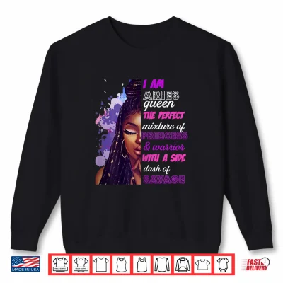 Sweatshirt Black Woman Princess And Warrior Aries GIrl Black Woman Shirt