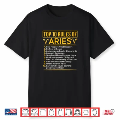 Womens Top 10 Rules Of Aries Ram Astrology Sign Birthday Shirt