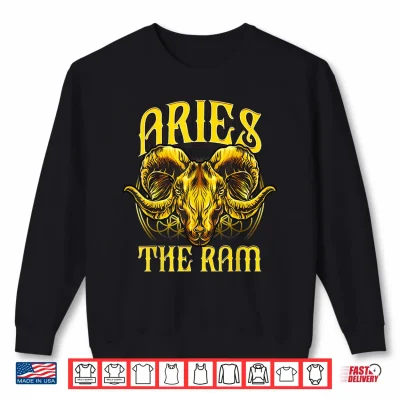 Sweatshirt Unique Aries Art Gift with Golden Ram for Horoscope Lovers Shirt