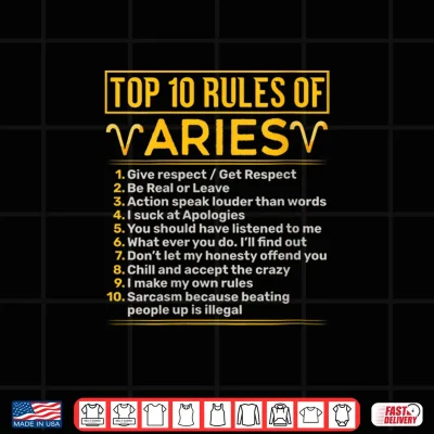 Design Womens Top 10 Rules Of Aries Ram Astrology Sign Birthday Shirt