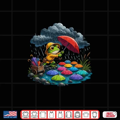 Design Cute Frog In Rain Colorful Umbrella Pond Shirt