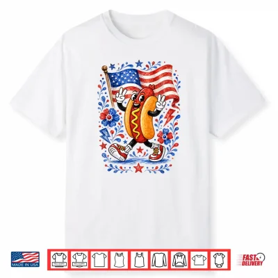 Patriotic Hot Dog Peace Sign Usa Flag 4Th Of July Shirt