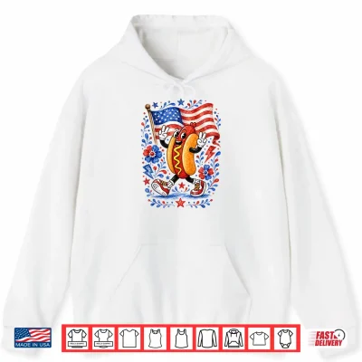 Hoodie Patriotic Hot Dog Peace Sign USA Flag 4th of July Shirt
