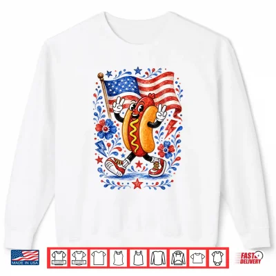 Sweatshirt Patriotic Hot Dog Peace Sign USA Flag 4th of July Shirt