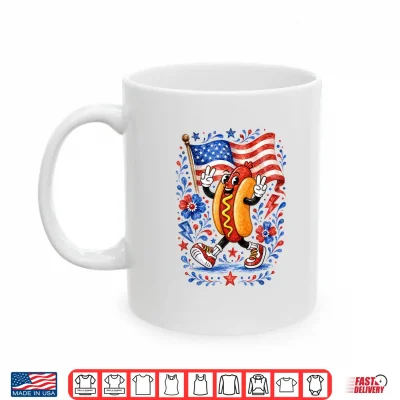 Mug Patriotic Hot Dog Peace Sign USA Flag 4th of July Shirt