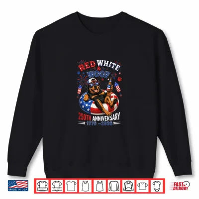 Sweatshirt Red White and Dog Sound 1776 2026 4th of July Rottweiler Shirt