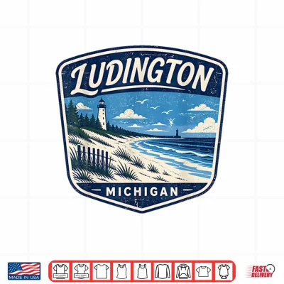 Design Ludington Michigan Lighthouse Beach Coastal Ocean Nature Shirt