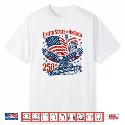 Usa 250 Years Anniversary Eagle American Flag 4Th Of July Shirt