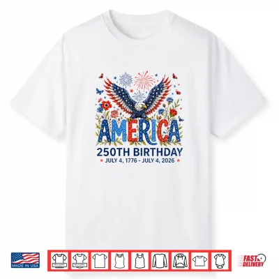 250 Years American Eagle Floral Birthday 250Th 4Th Of July Shirt