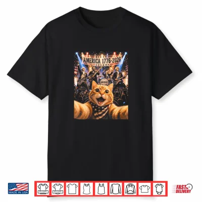 4Th Of July American 1776 2026 Cat Selfie Founding Fathers Shirt