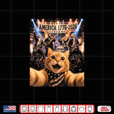 Design 4th of July American 1776 2026 Cat Selfie Founding Fathers Shirt