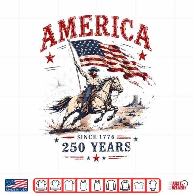Design 250 Years America 1776 2026 Patriotic Cowboy 4th July 250th Shirt