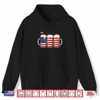 Hoodie Beer American Flag Fourth of July Drinking USA Patriotic Men Shirt