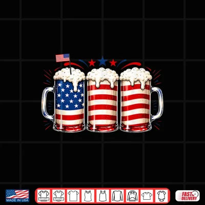 Design Beer American Flag Fourth of July Drinking USA Patriotic Men Shirt