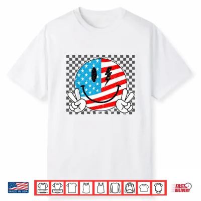 Fourth Of July Smile Face Patriotic Usa American Flag Men Shirt