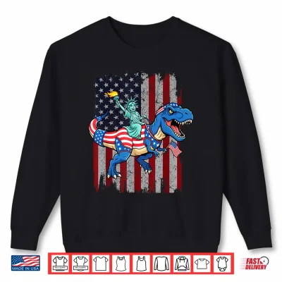Sweatshirt Dinosaur Statue of Liberty 4th of July American Flag Boys Shirt
