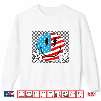 Sweatshirt Fourth of July Smile Face Patriotic USA American Flag Men Shirt