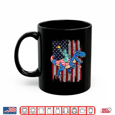 Mug Dinosaur Statue of Liberty 4th of July American Flag Boys Shirt
